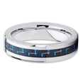 thumbnail image 2 of 6mm Polished Silver Tungsten Carbide Wedding Ring Beveled Edge Blue Carbon Fiber Center Unisex Band 10, 2 of 3