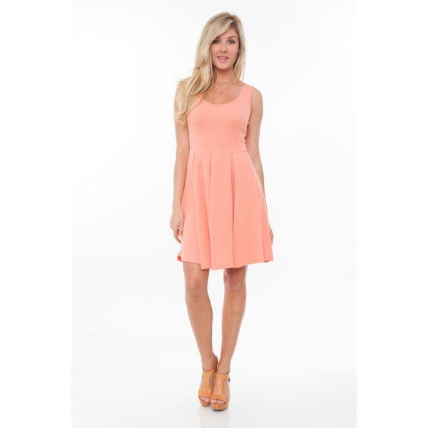 coral fit and flare dress