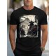 thumbnail image 1 of Men's Cotton T-Shirt - Japanese Temple Print, Short Sleeve, Round Neck, Black, Lightweight & Breathable for Summer, Casual Sporty Tee, Comfy Tee, 1 of 6