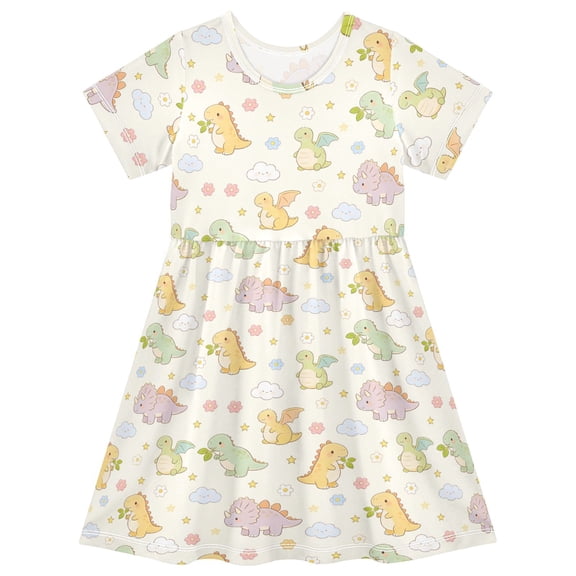 joogoo Cute Dinosaur Girls' Short Sleeve Dress Kids Dresses 4T