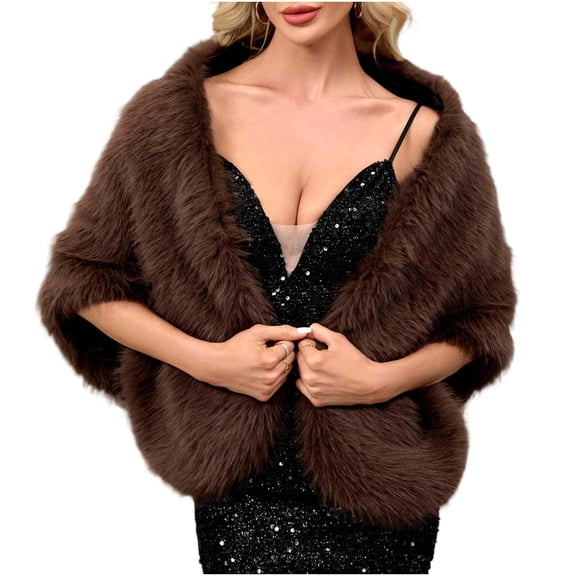 FAWUUDO Women's Winter Faux Fur Straight Wedding Scarf Wrap Collar Shawl Shrug