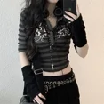 thumbnail image 3 of Tops cortos con diamantes de imitación, estampados gráficos, ropa grunge Y2K, estética Fairycore, remeras retro, lindas camisetas vintage Harajuku, 3 of 5