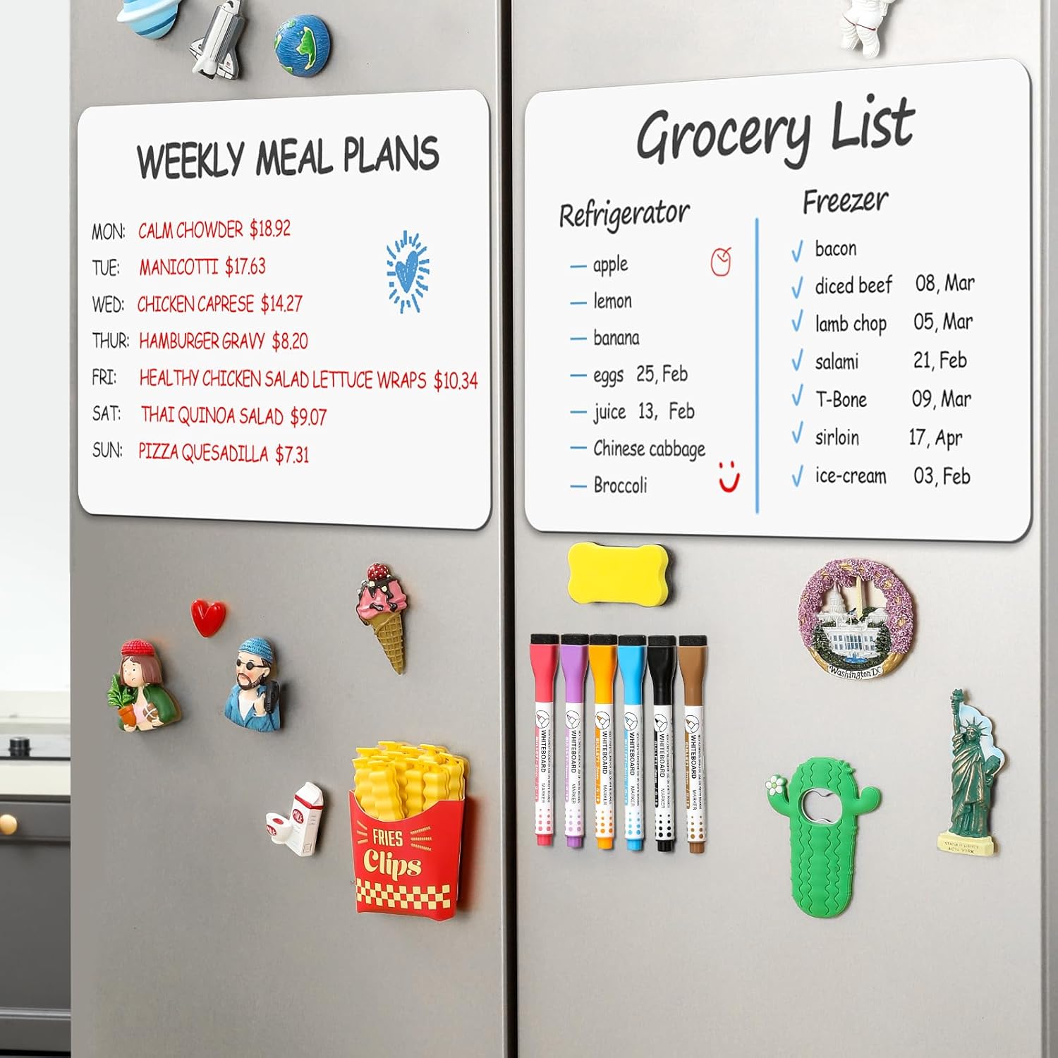 1 Pack Magnetic Dry Erase Board Sheet for Fridge, Erasable Refrigerator WhiteBoard w/ 4 Markers & 1 Eraser- Smooth and Flexible Small Magnet Blank Notepad for Home Kitchen Organizer and Planner