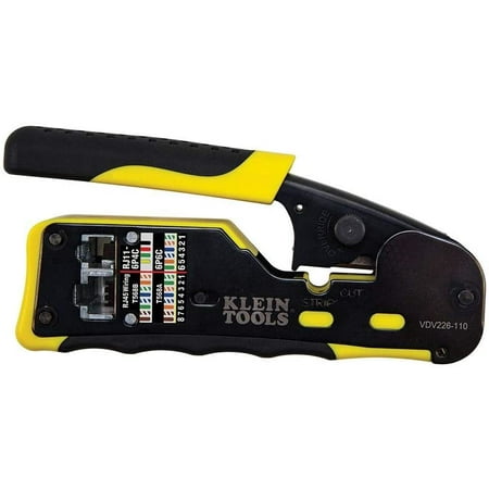 

Klein Tools VDV226-110 Ratcheting Modular Data Cable Crimper / Wire Stripper / Wire Cutter for RJ11/RJ12 Standard RJ45 Pass-Thru Connectors
