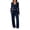 Navy #02, variant on Women’s 2 Piece Lounge Set, V-Neck Long Sleeve Ribbed Knit Crop Top, Drawstring Waist Wide Leg Pants with Pockets, Casual Airport Travel & Fall Resort Outfit L