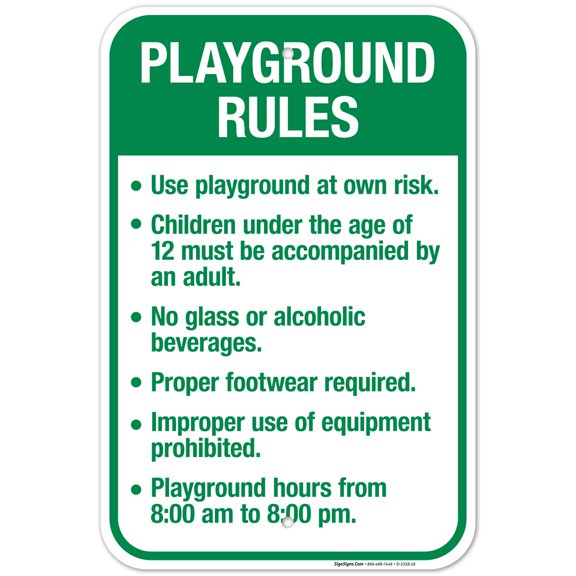 Playground Rules Sign, Traffic Sign, 12x18 Aluminum