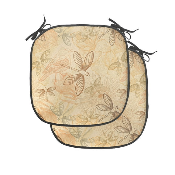 Vintage Chair Seating Cushion, Birds and Dragonflies with Modern Doodle Style Animal Inspired Design, Soft Seat Pads for Office with Anti-slip Backing, 16"x16", Pale Yellow and Orange, by Ambesonne