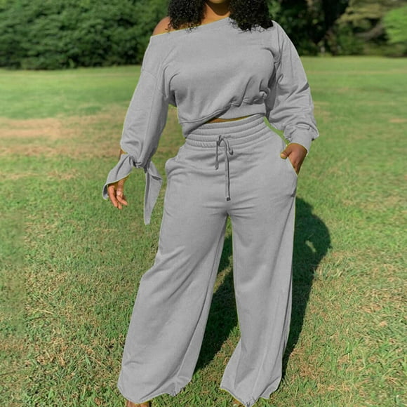 Babysbule Lounge Sets for Women Clearance Women's New Casual Set Color Long Sleeve Plush Loose Pants Two Piece Set Tracksuit Homewear