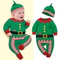 thumbnail image 1 of Conjunto de mono y gorro con disfraz de elfo navideño para bebés y niños pequeños, ropa navideña para bebés, primer atuendo navideño para bebés de 6 a 12 meses, 1 of 6