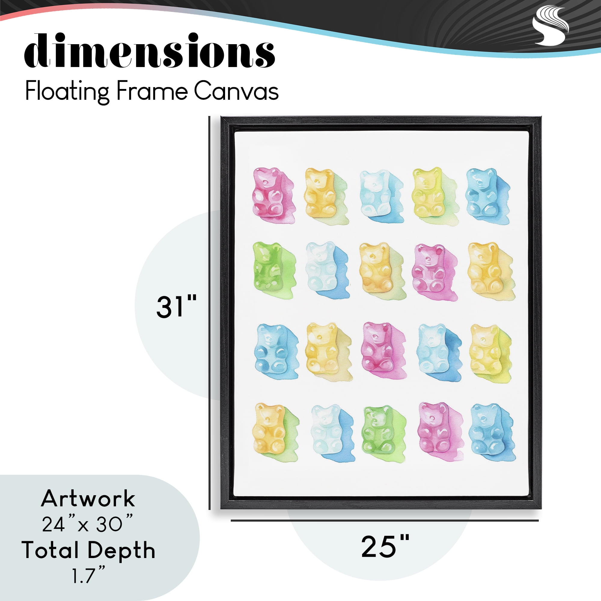 Pastel Candy Bears Collection Black Framed Floater Canvas Wall Art, design by Lil' Rue