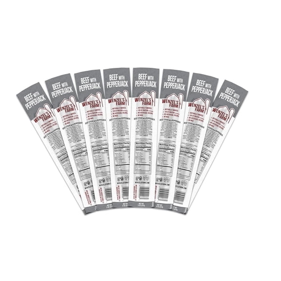 Wenzel’s Farm Beef with Pepperjack Sticks, Naturally Hickory Smoked, Gluten Free, No MSG, High Protein Low Carb, 8 Pack (16 Sticks Total)