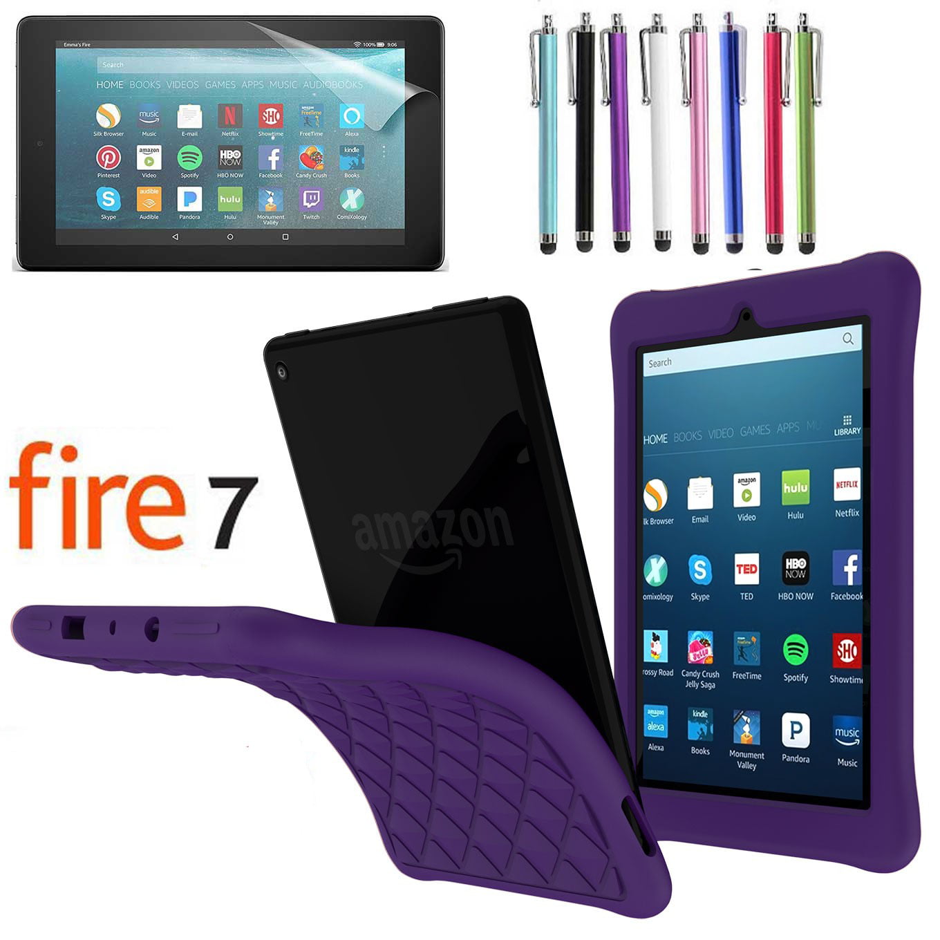 Buy For Amazon Fire 7 2019 Case, EpicGadget 9th Generation Kindle Fire 7|Kids  Edition 2019 Soft Silicone Cover Case with Full Protection For Fire 7 inch  Display 1 Screen Film 1 Pen