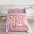 thumbnail image 2 of Feelyou Initial K Letter Bedding Comforter Set for Kids, Girly Pink Cartoon Twin Comforter Sets, Fashion Bling Stars Reversible Bedding Set, Luxury Bedroom Decor, 2 Pieces, 2 of 8