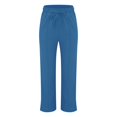 thumbnail image 4 of GZWYHT Linen Pants,Wide Leg Pants,Solid Straight Linen Pants Waist And Long Women Casual Elastic Drawstring Cotton Pants,Flowy Pants,High Waisted Pants,Baggy Pants,Blue,3XL, 4 of 9