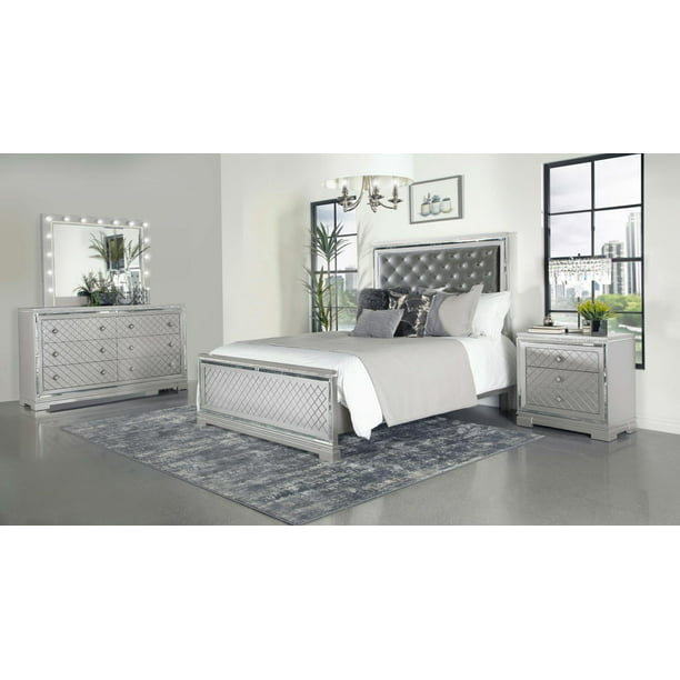 Eleanor Upholstered Tufted Bedroom Set Metallic - Walmart.com
