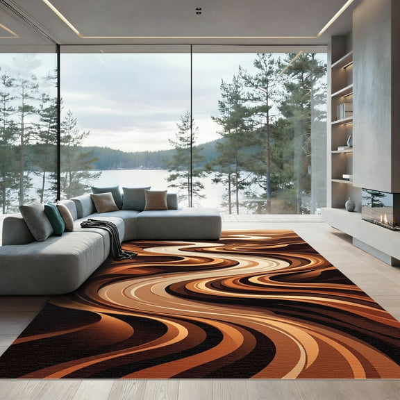 ODIKA 4' x 6' Machine Washable Non-Slip Area Rug, abstract geometric High Traffic Rug, Brown, 1128779