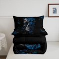thumbnail image 5 of Homewish Goth Sugar Skull Queen Comforter Set,Blue Rose Floral Comforter Sets Queen,Happy Halloween Duvet,Black Reversible,3 Pieces,1 Comforter and 2 Pillowcases, 5 of 7