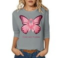thumbnail image 1 of Fgnfyis T-Shirts pour Femmes Sensibilisation au Cancer Hauts Décontractés Col Rond Manches Trois Quarts Design Imprimé pour Quotidien Printemps Été Automne Célébrations Hauts pour Femmes Gris TTG, 1 of 1