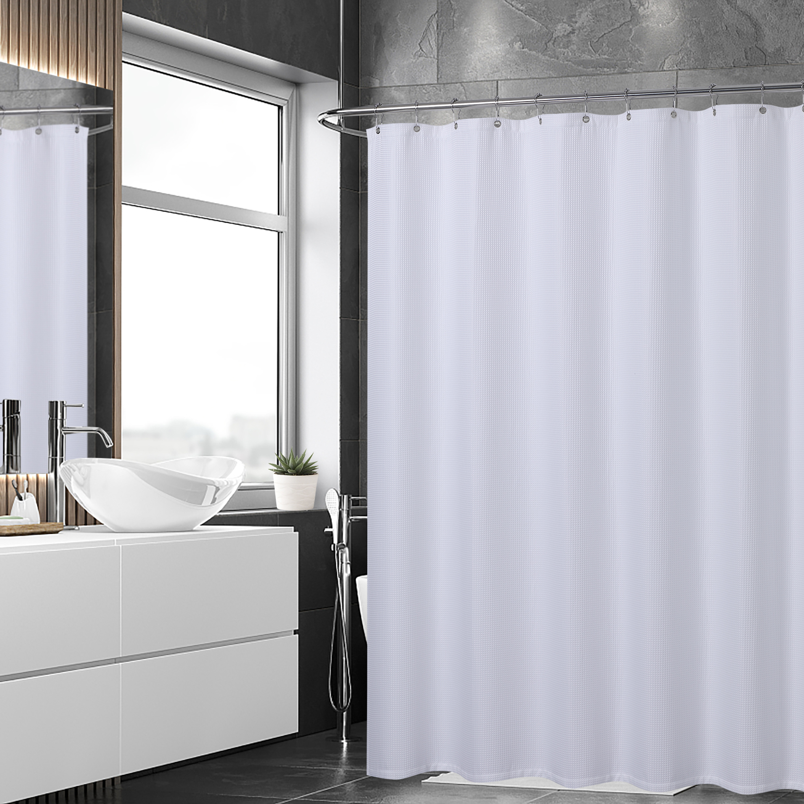 Yesfashion Waffle Shower Curtains for Bathroom, 210GSM Polyester Waffle Weave Fabric Shower