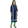 thumbnail image 4 of Bimba Women Printed Kurta Blue Kurti Button-Down Rayon Indian Formal Blouse, 4 of 7