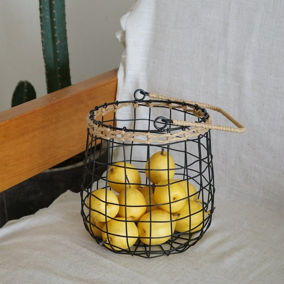 EGNMCR Can Be Hung With A Handle Iron Art Black Painted Iron Wire Woven Fruit Storage Basket Storage basket
