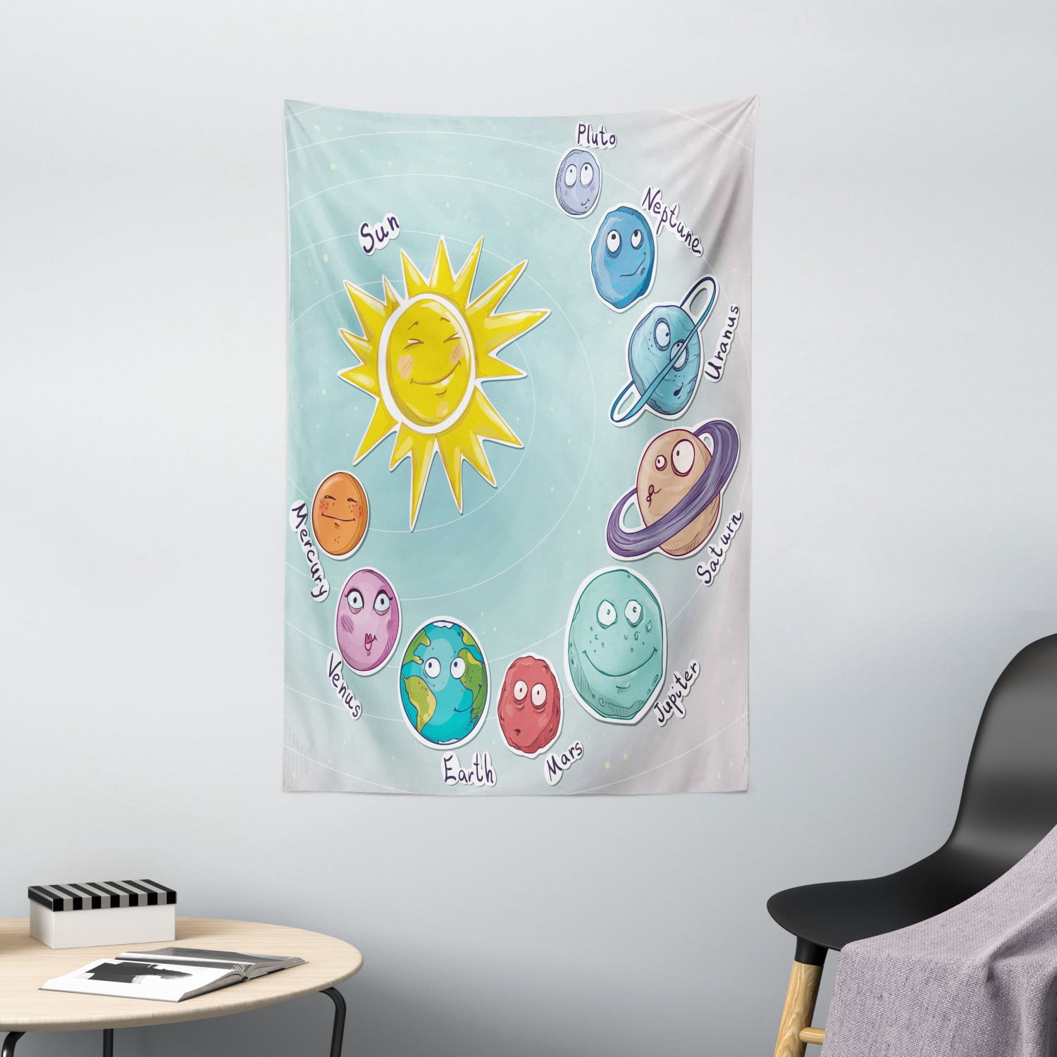 Space Tapestry, Cute Cartoon Sun and Planets of Solar System Fun ...