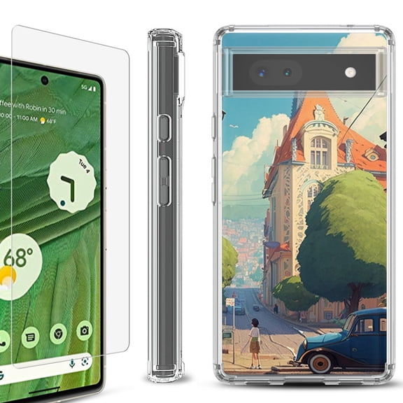 Shockproof Bumper Phone Case for Google Pixel 6a, with Tempered Glass Screen Protector, by OneToughShield ® - Europe Summer