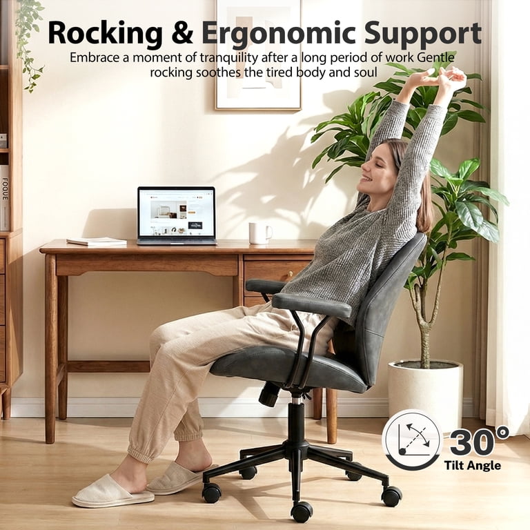 Coolhut Ergonomic PU Leather Office Chair, Removable Armrests, Gray photo 3