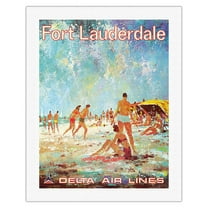Fort Lauderdale Florida - Delta Air Lines - Vintage Airline Travel Poster by Jack Laycox c.1975 - Fine Art Rolled Canvas Print 20in x 26in