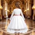 thumbnail image 5 of HAYIMI Child Elegant Lace Girls Party Dress Long Sleeve Satin Bodice Overlay Bow Evening Gown O-Neck Vacation Dresses, 5 of 8