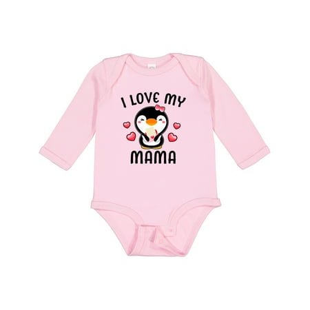

Inktastic I Love My Mama with Cute Penguin and Hearts Gift Baby Girl Long Sleeve Bodysuit
