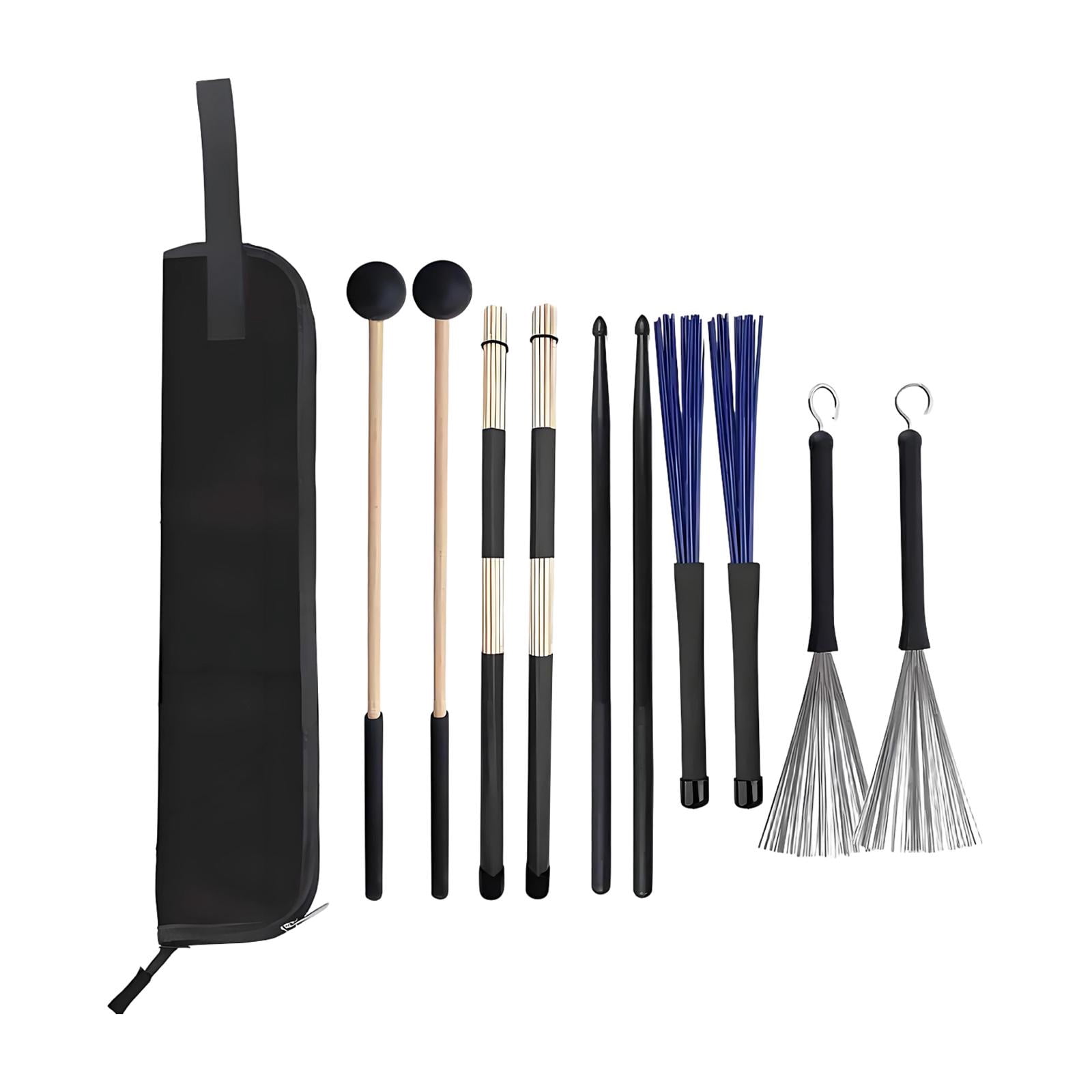 LeeQinersw Drum Sticks Set Mallet Brushes Practice Sturdy Metal Brushes with Storage Bag for Professional Teaching Enthusiast Folk Songs