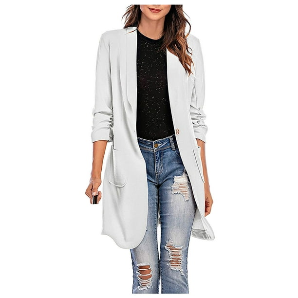 Gibobby Blazer de mujer elegante Chamarra Casual para Mujer Manga Larga con Frente Abierto para Trabajo Oficina Chamarra(Blanco,XL)