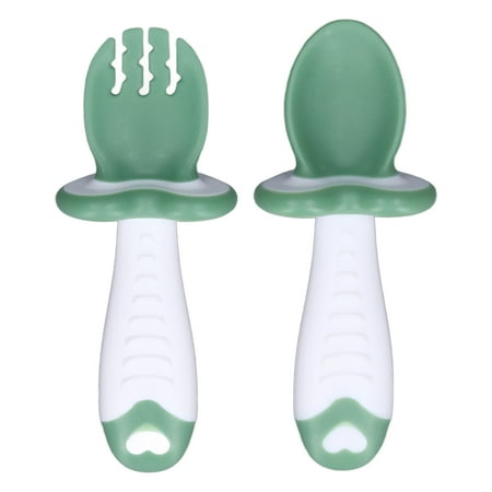 

Baby Fork Spoon Set Comfortable Grip Self Eat Training Toddler Self Feeding Utensils For Kindergartens Green