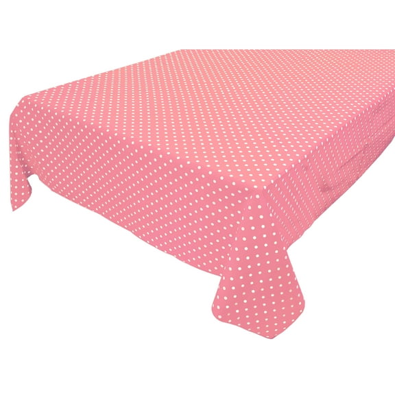 Cotton Tablecloth Polka Dots Print / Small White Dots on Pink