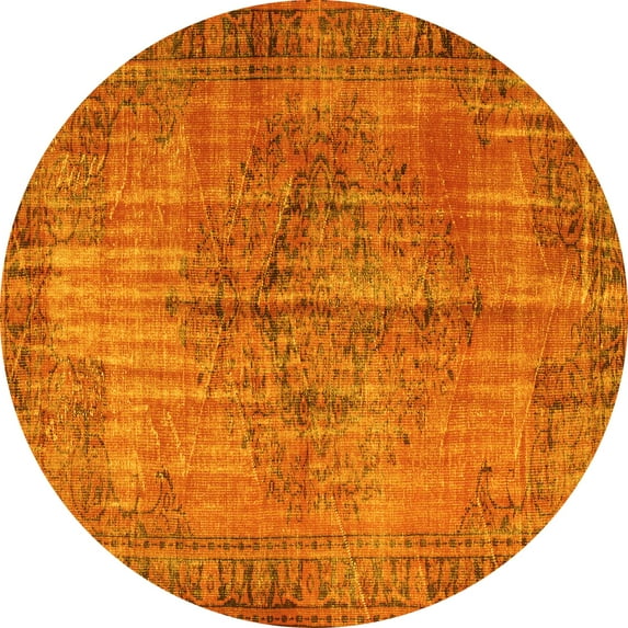 Ahgly Company Machine Washable Indoor Round Abstract Yellow Contemporary Area Rugs, 3' Round