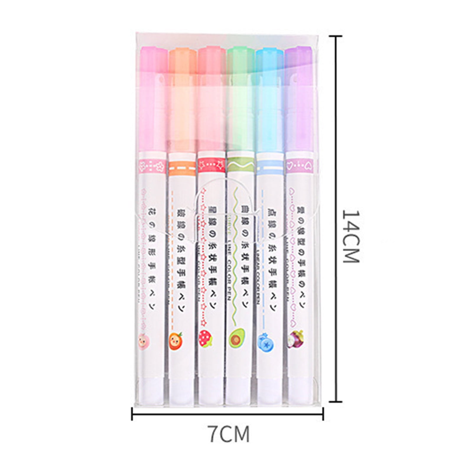 Curve Highlighter Pen Set,6 Assorted Colors & Curves Cute