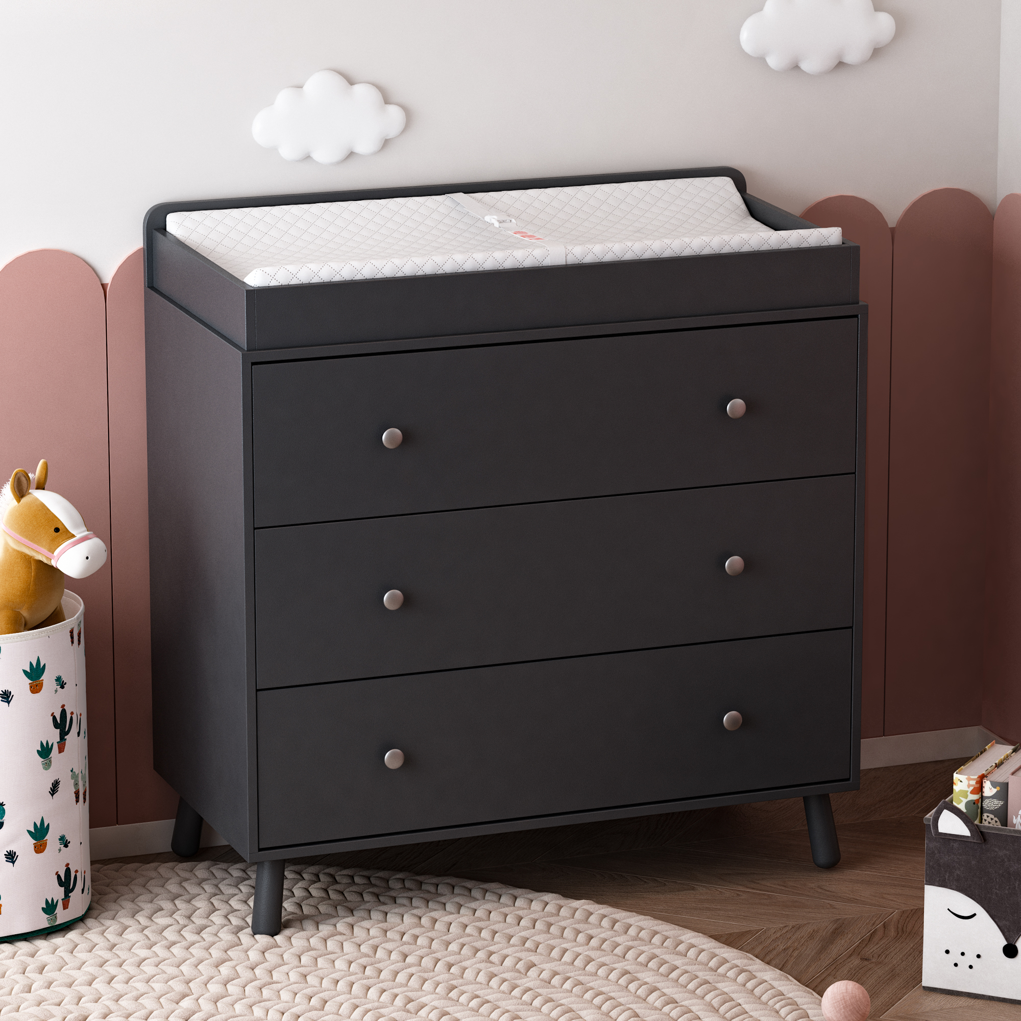 3 Drawer Changing Table and Storage Dresser with Open storage