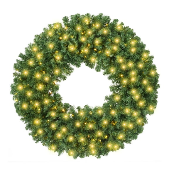 Casafield 48 Inch Pre-Lit Artificial Christmas Wreath with LED Lights Indoor/Outdoor Holiday Décor