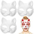 thumbnail image 1 of 3 mascarillas de gato pintadas a mano, para niños de guardería, Halloween, disfraz, cosplay (blancas), 1 of 5