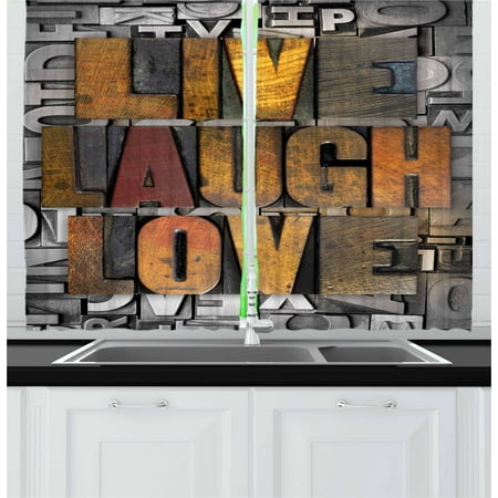 Colorful Bedroom Curtains Live Laugh Love Curtains 2 Panels Set, Saying Promoting the Sacred Values of Human Life in Colorful a Pattern, Window Drapes for Living Room Bedroom, 55W X 39L Inches, Multicolor, by Ambesonne ()