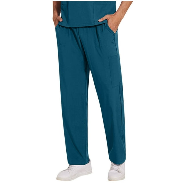 Enjoytime Work Pants for Men Solid Color Straight Barrel Draw Rope Elastic Waist Nursing Trousers Dress Mens Lightweight Pants with Pockets Navy XXL