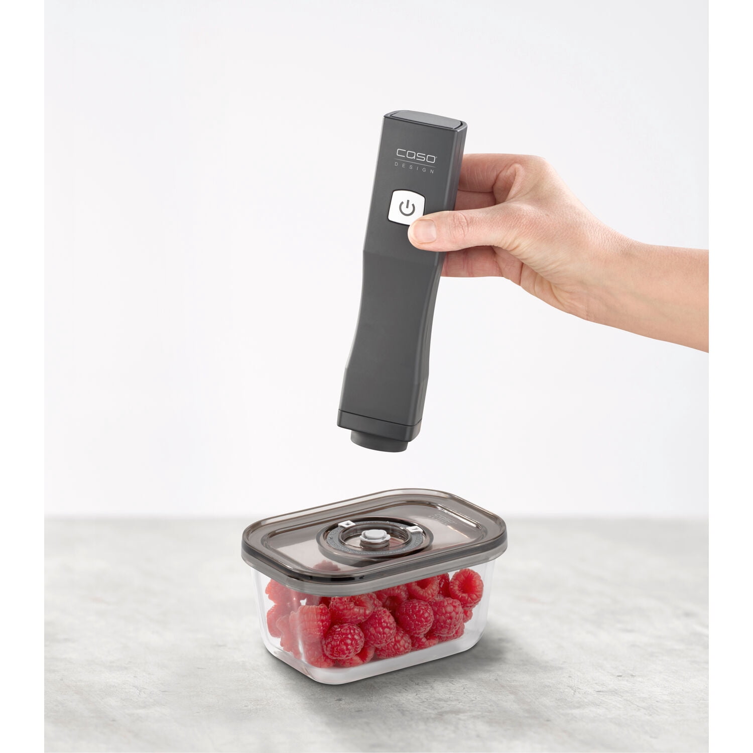 Caso One Touch Cordless Vacuum Sealer, Powerful, portable, compact rechargeable vacuum sealer, free food management app, 2 quart size zip bags, 1 17oz glass canister, 1 zip locker and charging cable