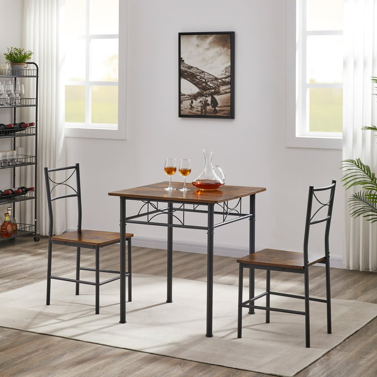 3 Piece Small Square Dining Table Set for Kitchen Breakfast Nook Pub Dining Set Modern Square bar Table and Stools for 2 Wood Grain Tabletop for