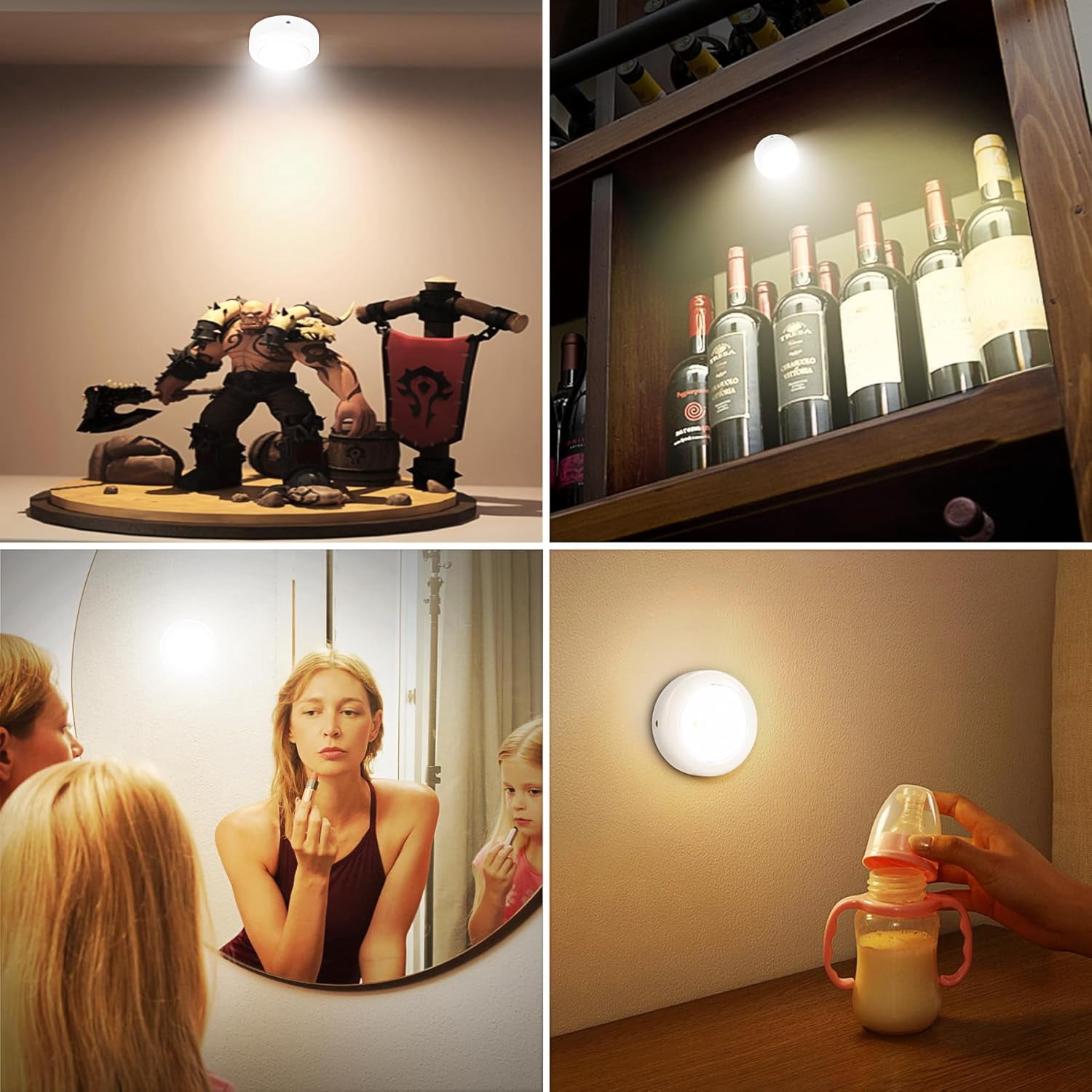 JJEAN-Puck Lights with Remote, 80Lumen Battery Operated Under Cabinet Lights, Dimmable and Timmer Stick On Lights,Wireless Closet Light for Closet,Kitchen (White, 3Pack)