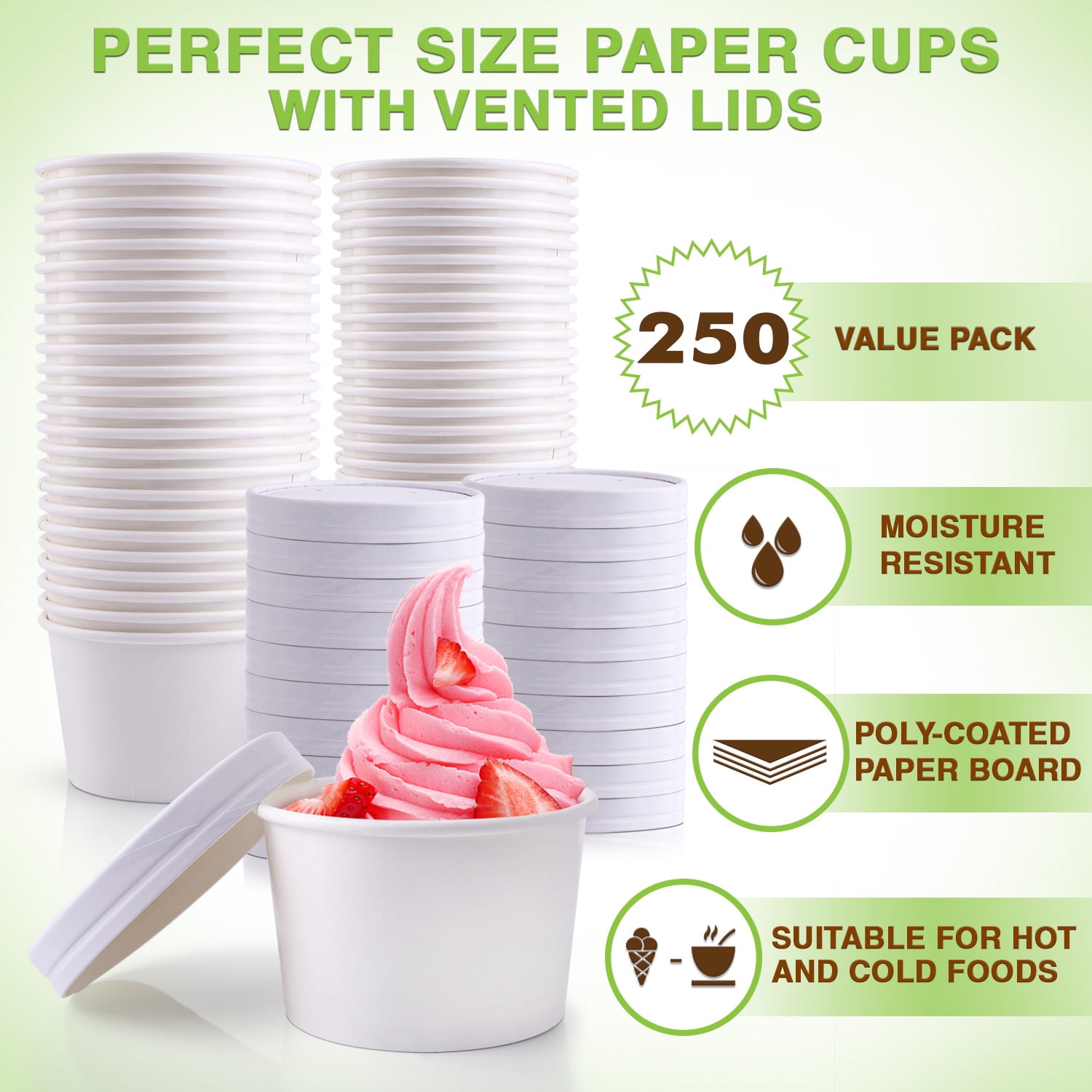 Yocup Company: YOCUP 12 oz Kraft Paper Ice Cream Container with Non-Vented Paper  Lid Combo - 250/Case