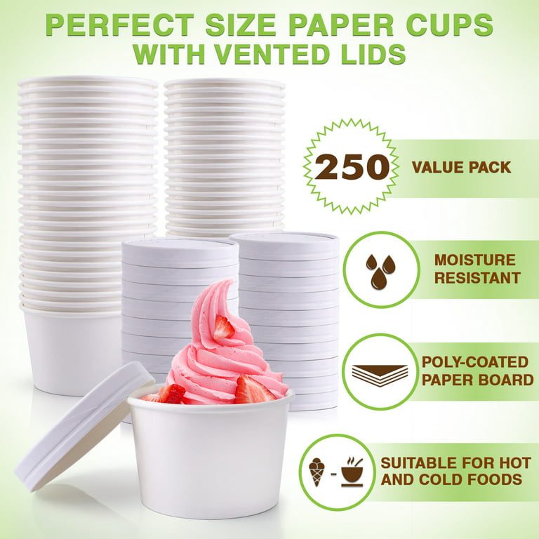 12 oz. Paper Food Containers With Vented Lids, To Go Hot Soup Bowls,  Disposable Ice Cream Cups, White