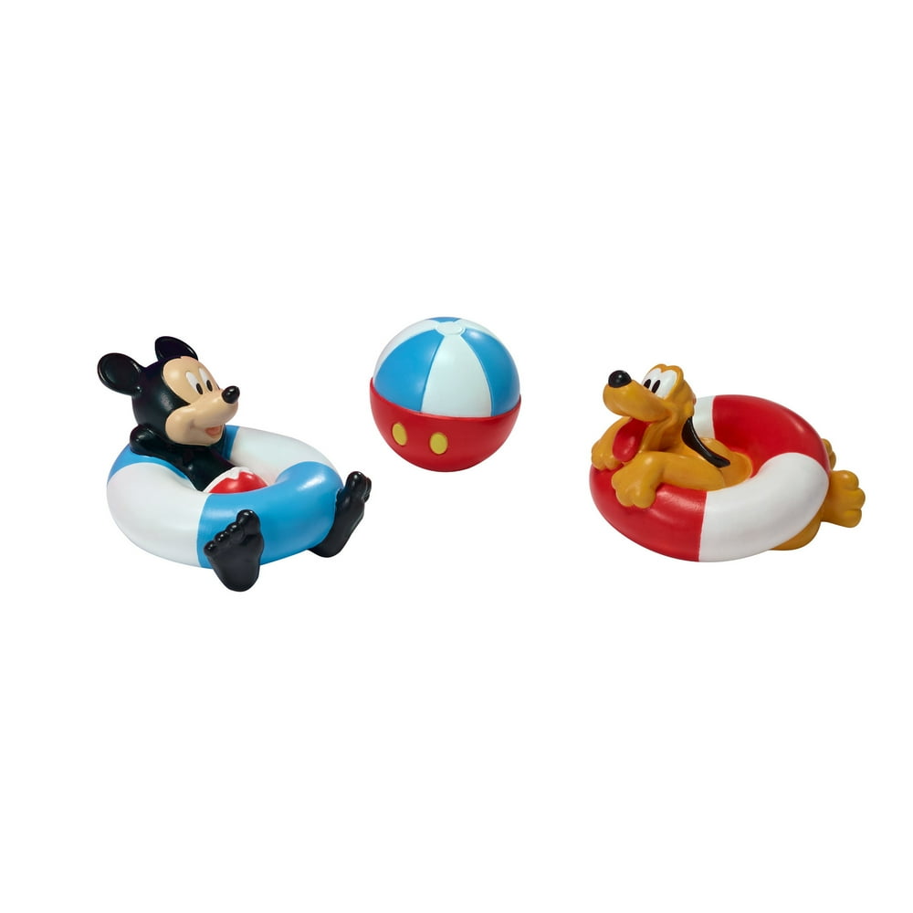 Disney Baby Mickey Mouse Bath Toys - Mickey, Pluto, and Beach Ball Bath