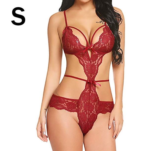 Conjunto de ropa interior sexy para mujer Sujetador de lencería hueca de encaje Tanga Ropa de dormir, S Guardurnaity XX000082-01