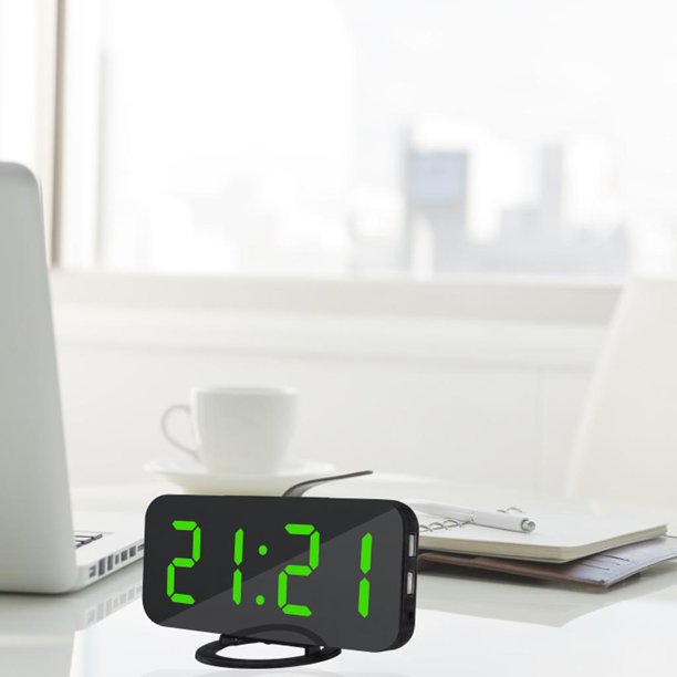 Reloj Despertador con Carga USB para Teléfonos Inteligentes Tabletas Pantalla LED de Respaldo de Batería Opciones de Atenuación Verde Soledad LED Despertador digital